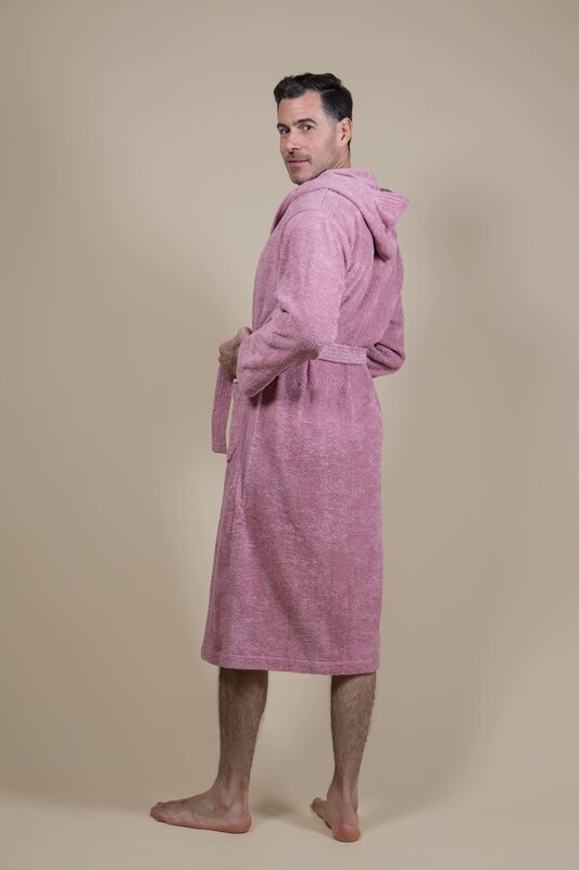 Herren Bademantel Frottee Rosa